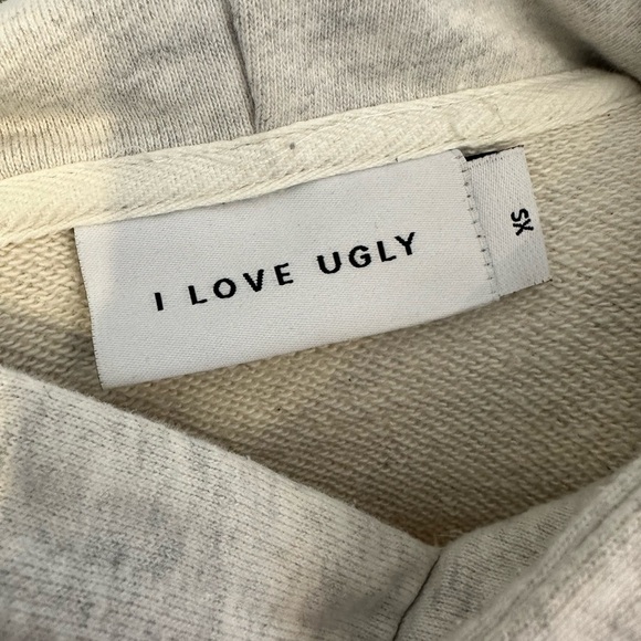 Men's “I Love Ugly" oversized hoodie light Heather gray size XS EUC. Unisex - Picture 11 of 13